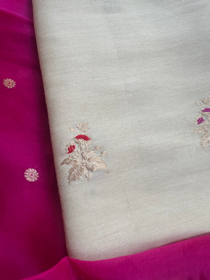 Cream moonga silk kurta, bottom and kora silk dupatta