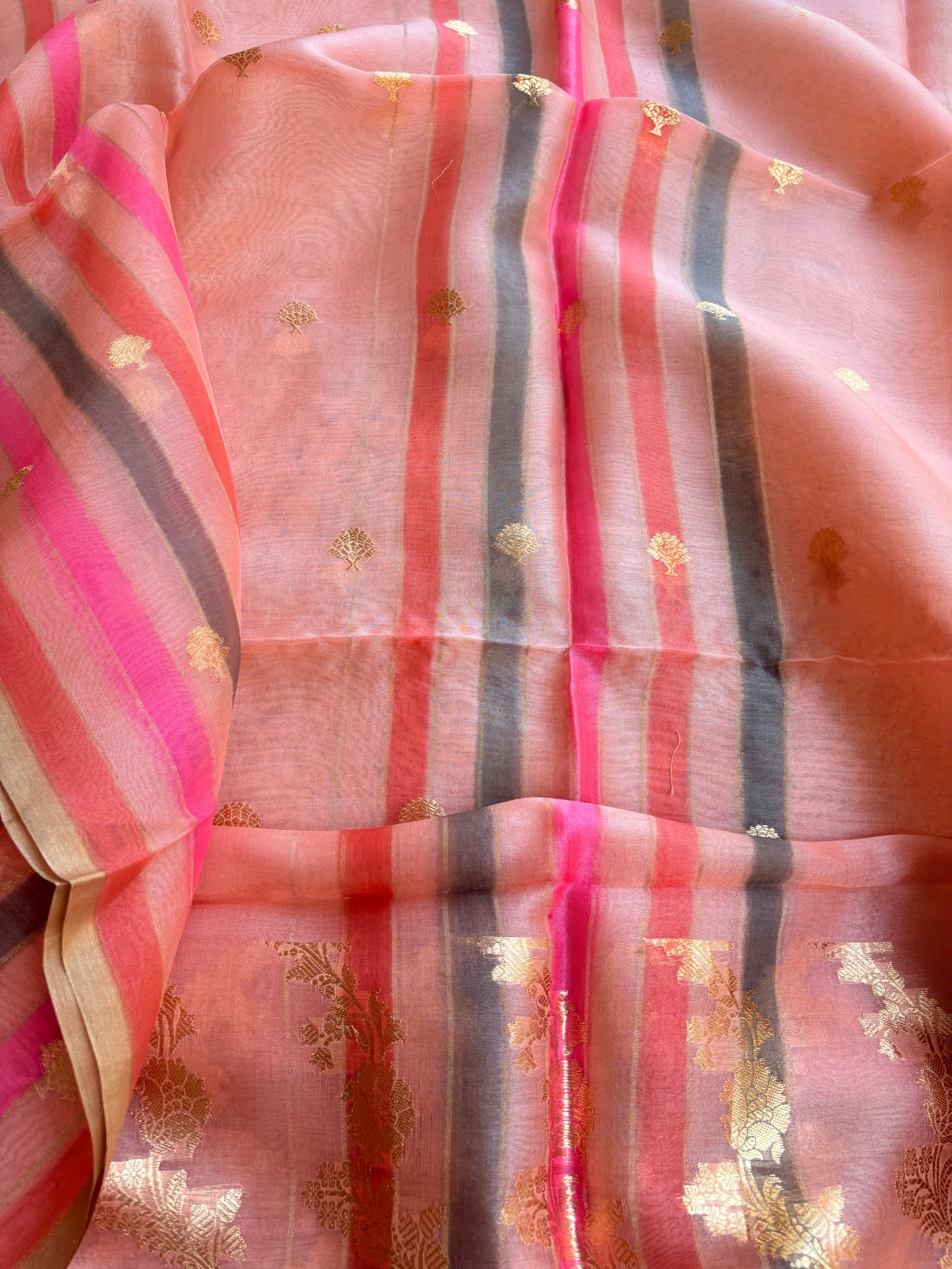 Peach Chiniya silk kurta , bottom and kora kadhwa dupatta