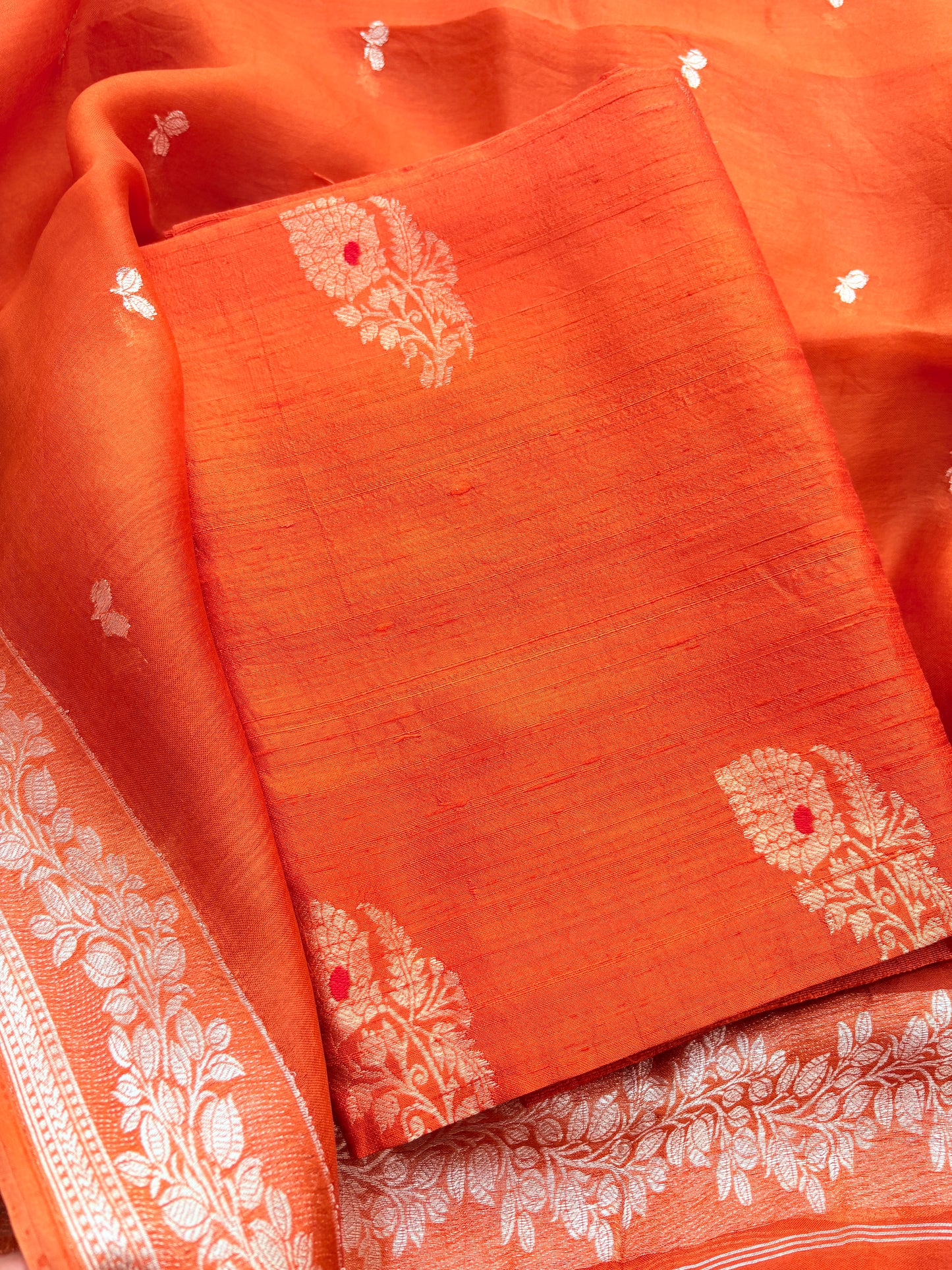 Orange raw silk kadhwa suit set