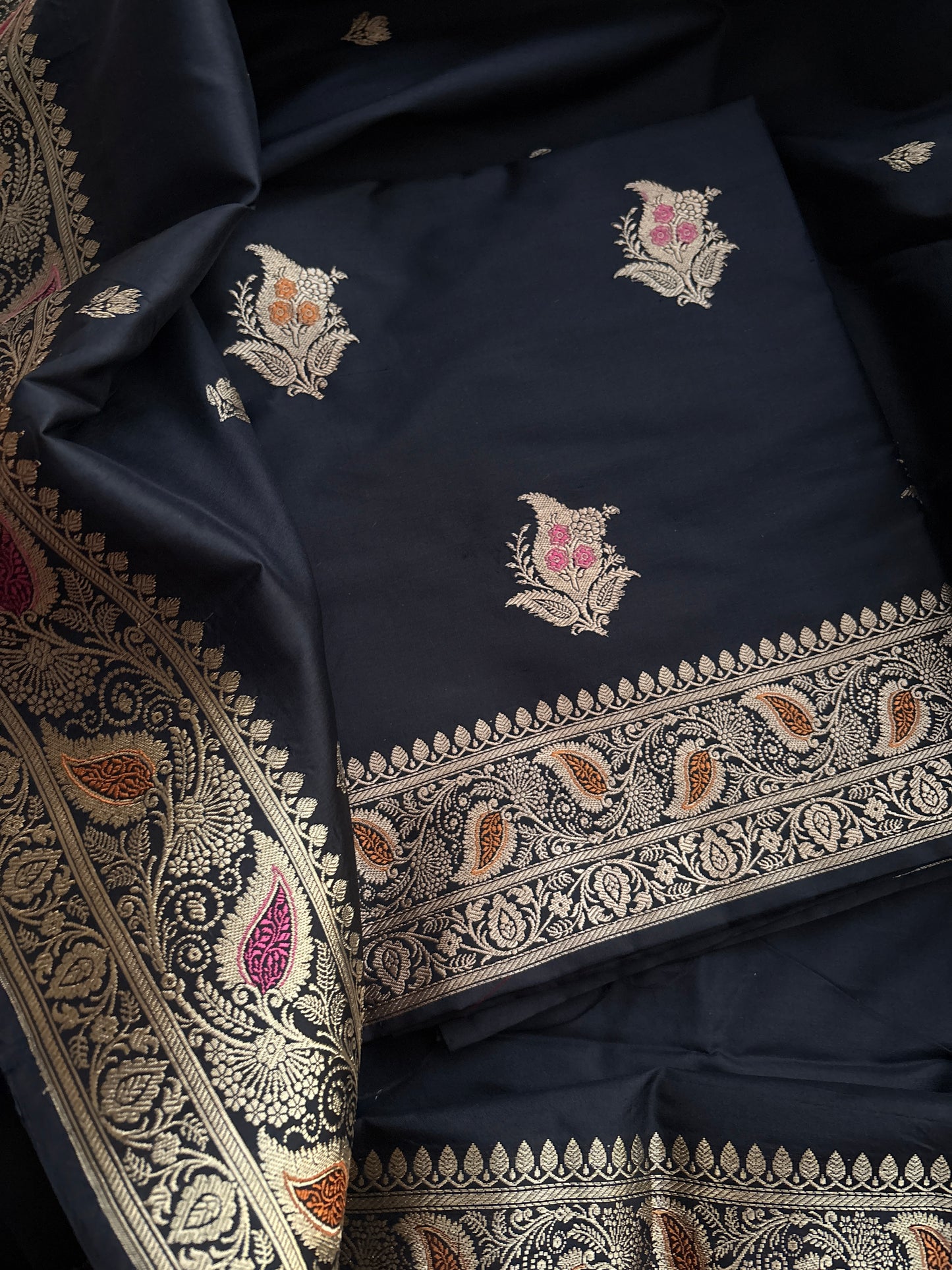 Black katan by katan silk kadhwa meenadar suit set