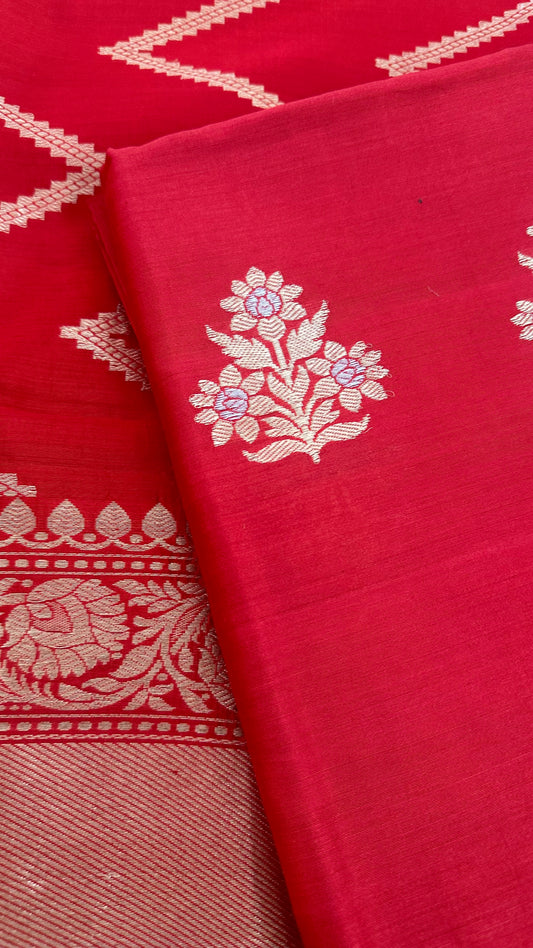 Red chiniya katan kurta, chiniya dupatta and plain silk bottom