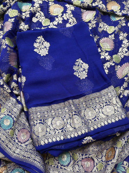 Blue Khaddi georgette suit set with meenadar dupatta