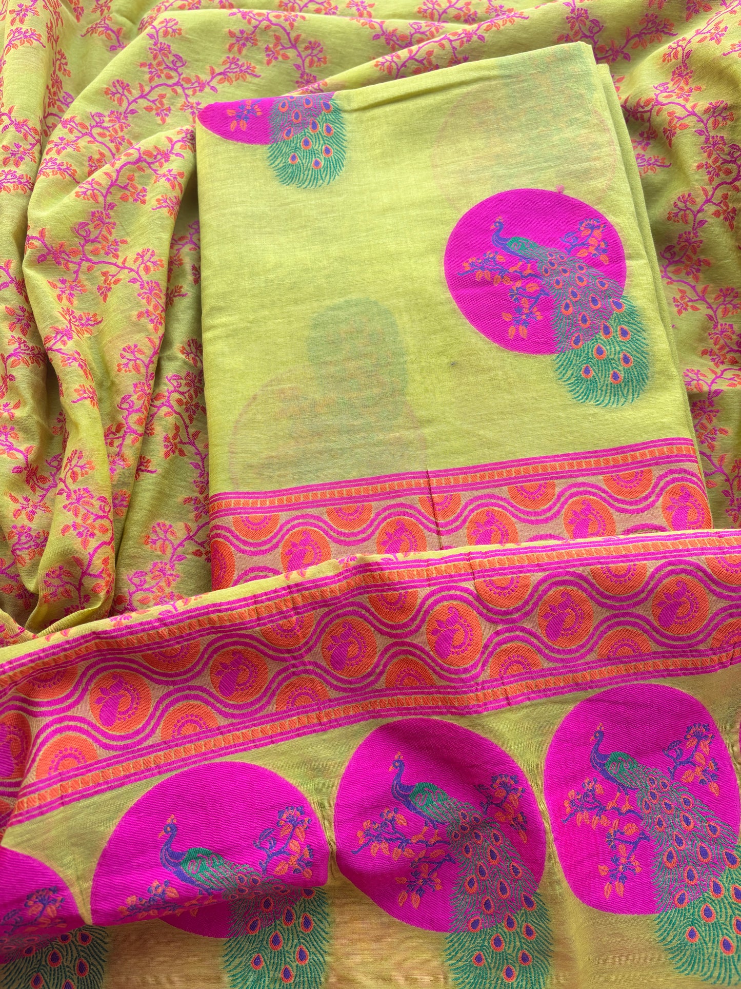 Lime Chanderi peacock weaving suit set