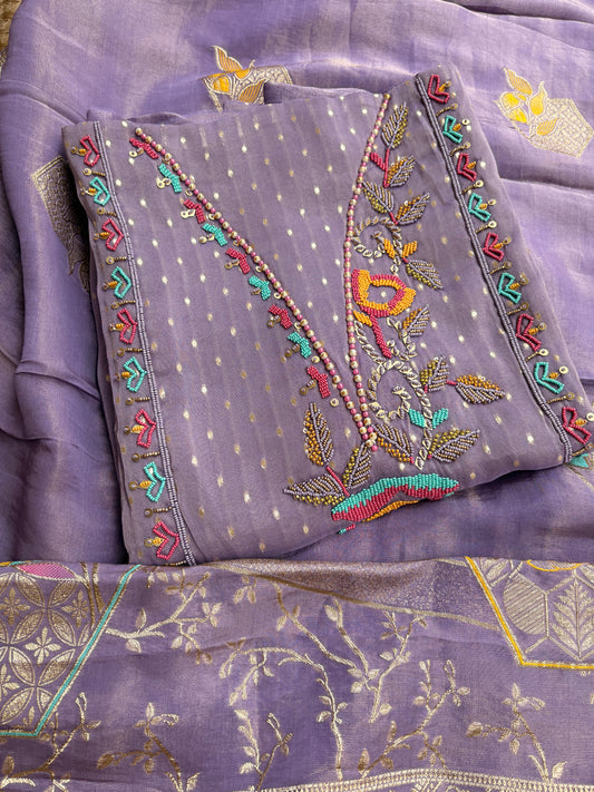 Lavender tissue hand embroidered suit set