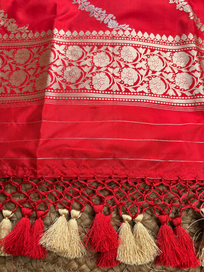 Red katan silk kadhwa dupatta