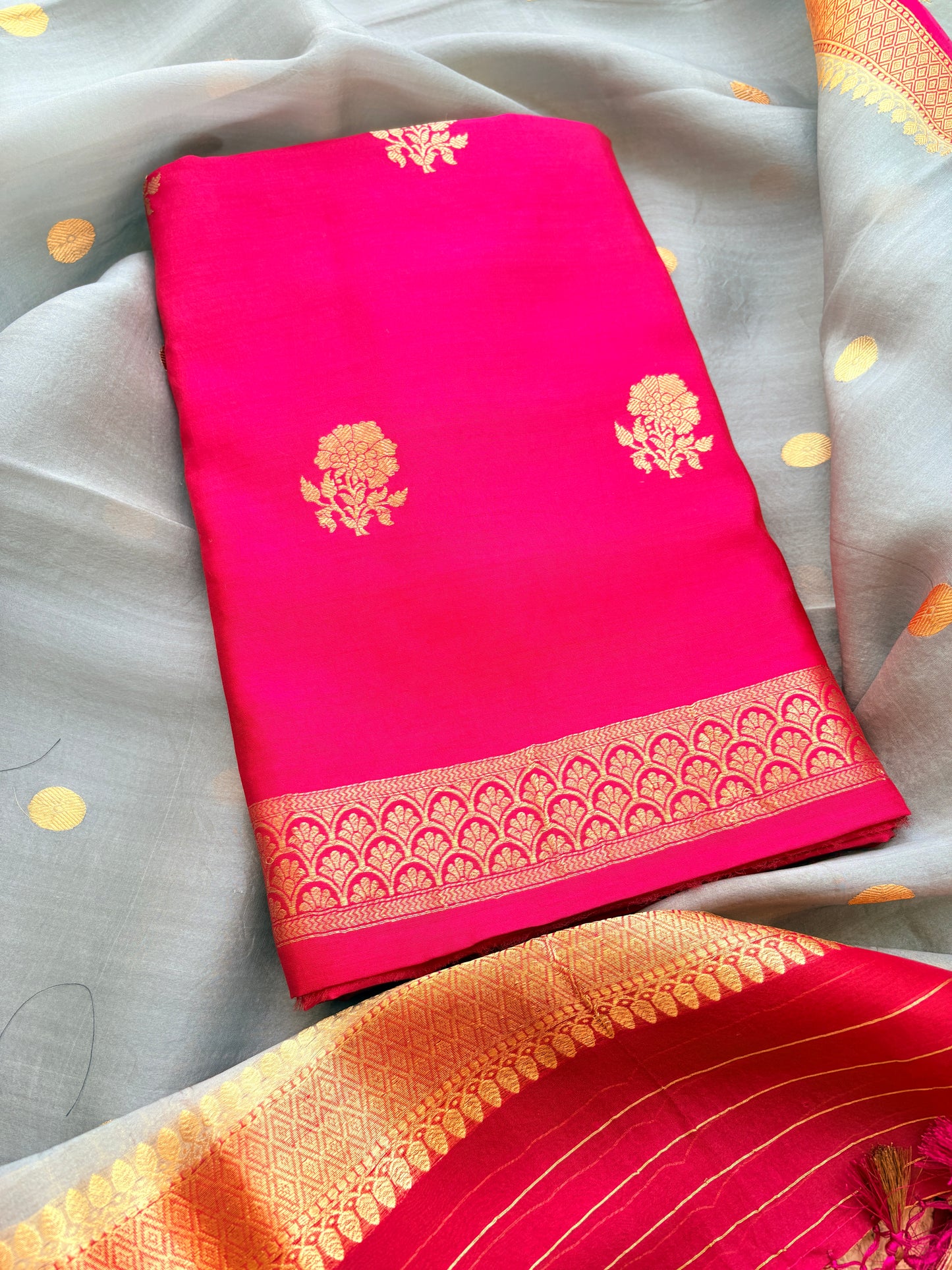 Pink chiniya silk kurta , bottom and kora silk dupatta