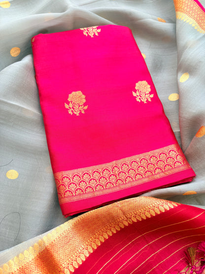 Pink chiniya silk kurta , bottom and kora silk dupatta