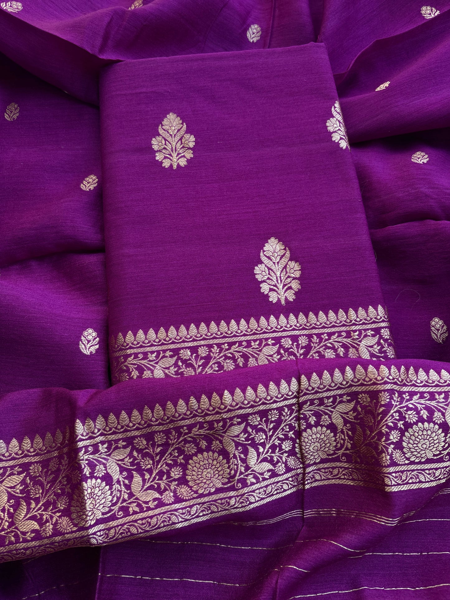 Purple moonga silk kadhwa suit set