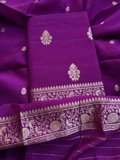 Purple moonga silk kadhwa suit set