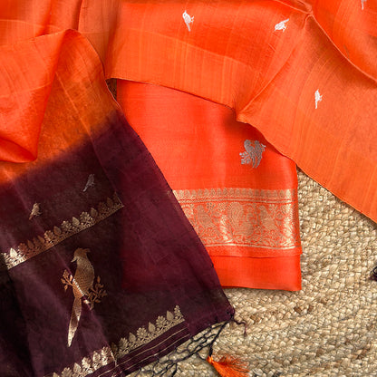 Orange wine kora silk suit set