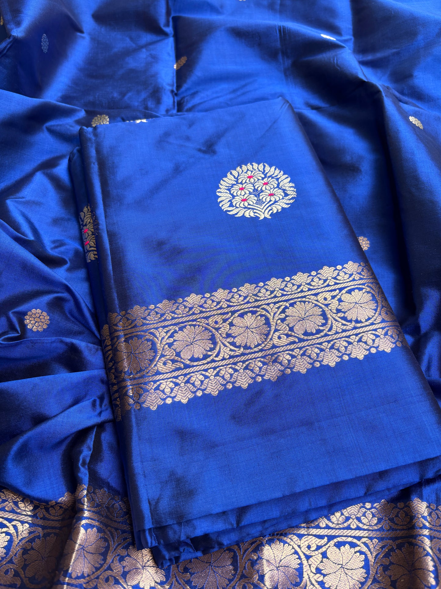 Blue katan by katan silk kadhwa suit set