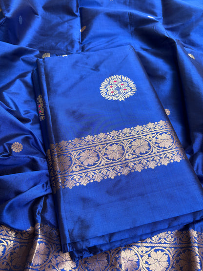 Blue katan by katan silk kadhwa suit set
