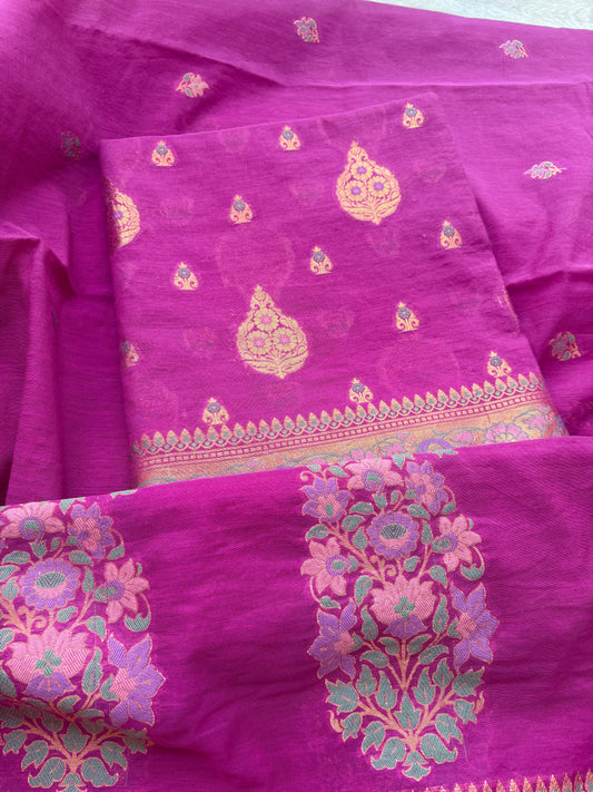 Magenta Resham zari weaving suit set
