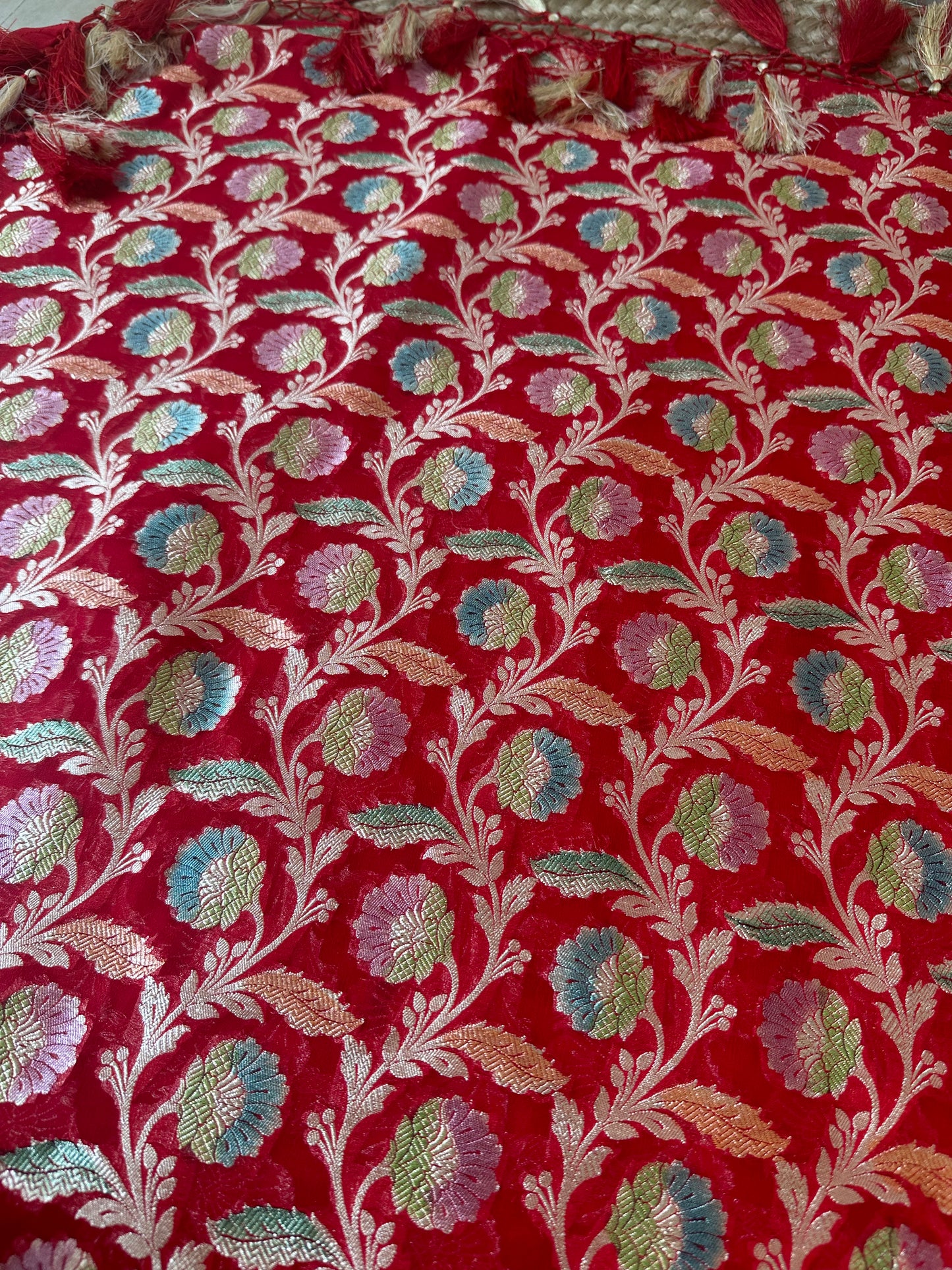 Red khaddi georgette meenadar handbrushed dupatta