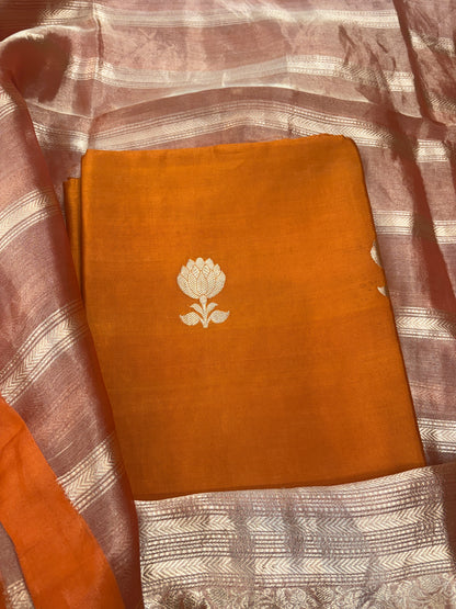 Orange Chiniya silk suit with tissue dupatta