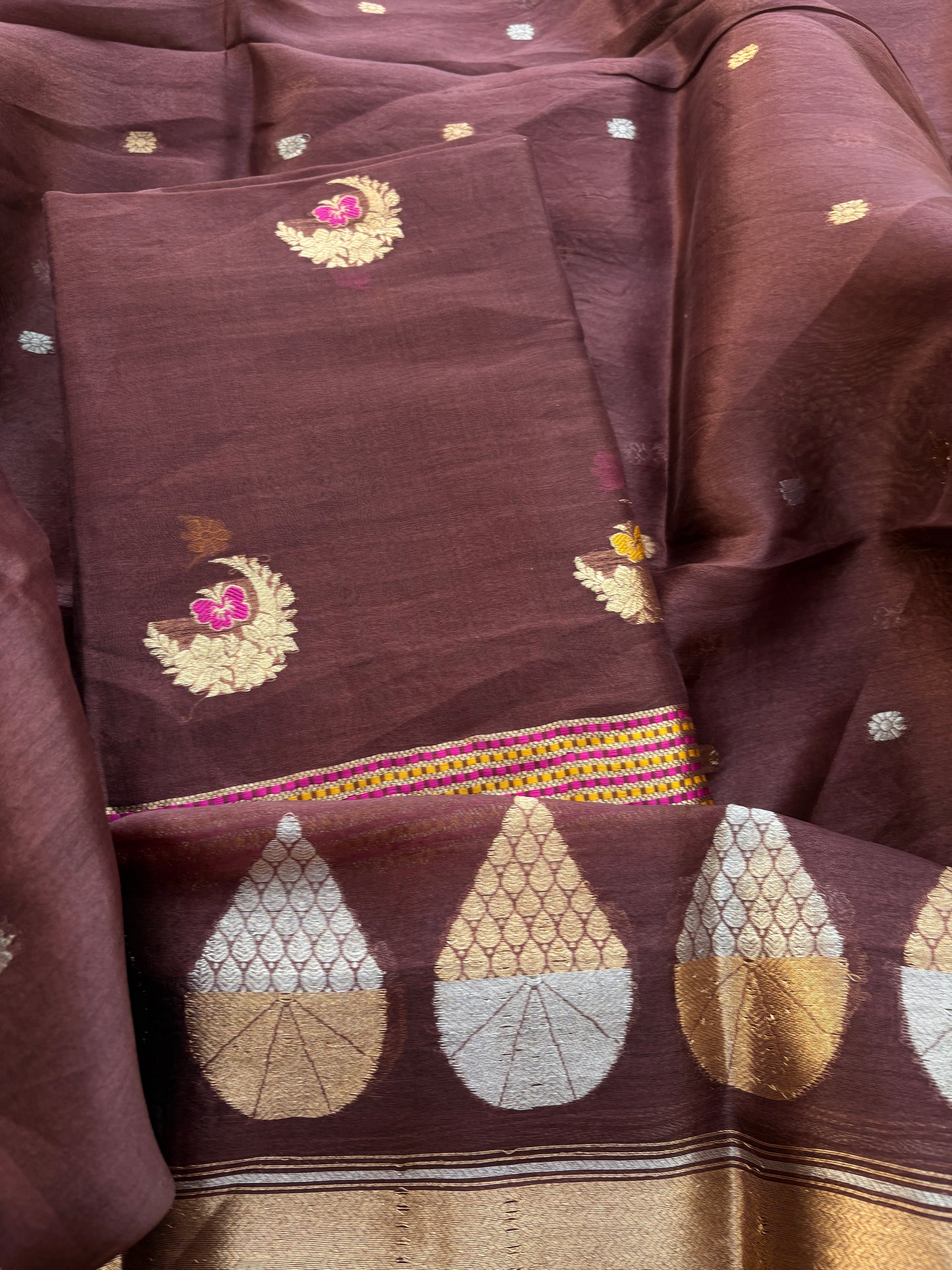 Rust kora kadhwa silk suit set