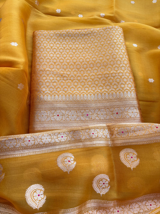 Yellow kora brocade suit set