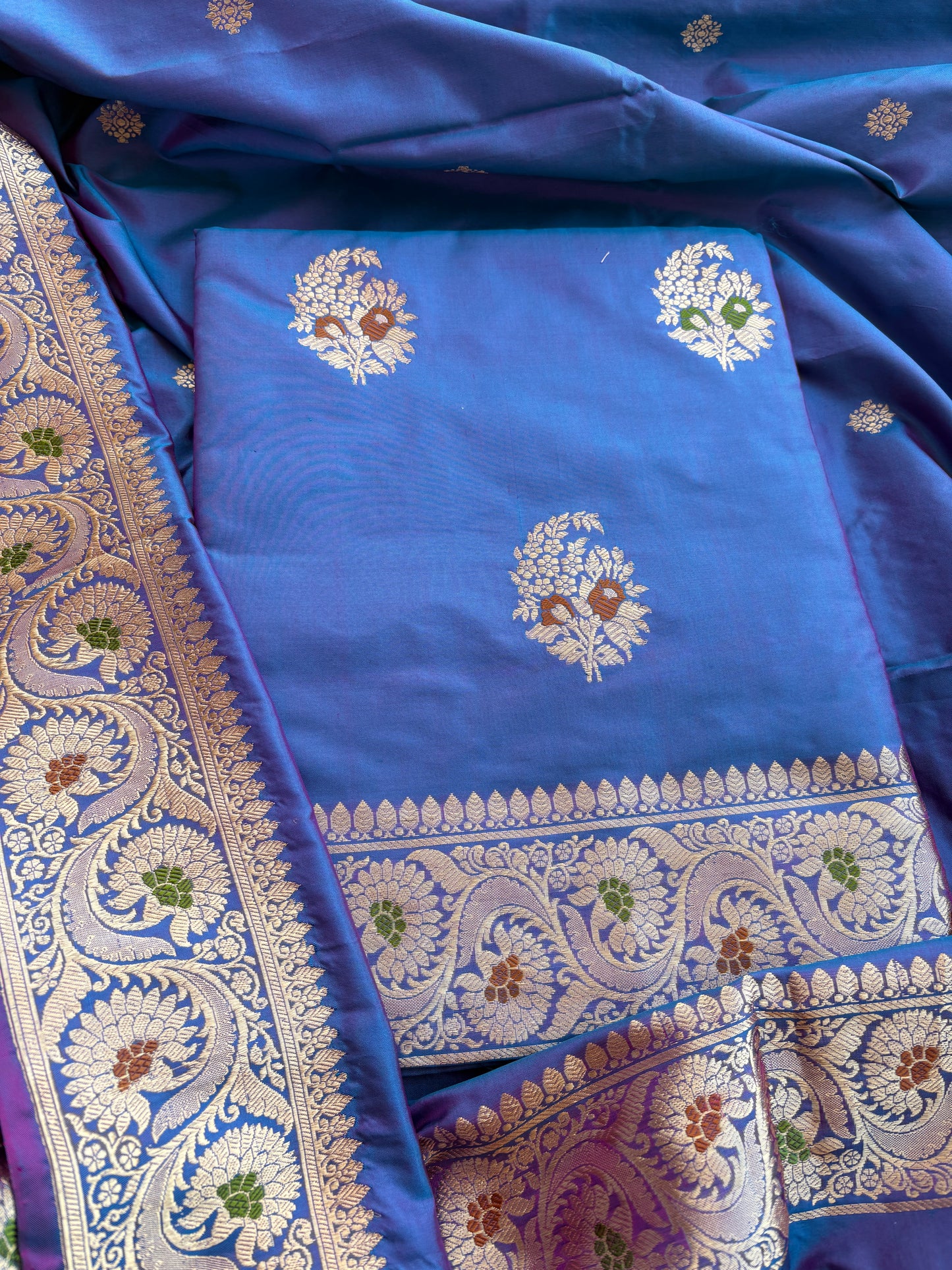 Blue katan by katan silk kadhwa meenadar suit set