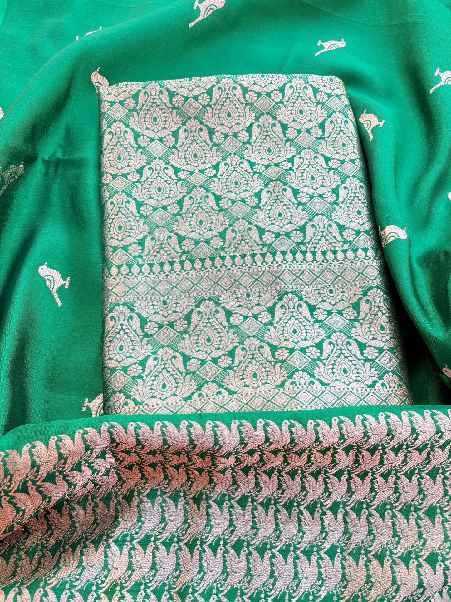 Green mango silk kadhwa brocade suit set