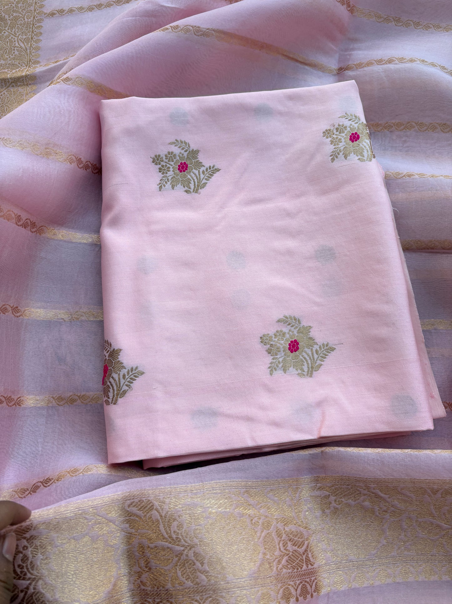 Pink Chiniya silk suit set with kora silk dupatta