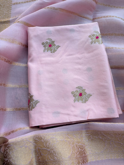 Pink Chiniya silk suit set with kora silk dupatta