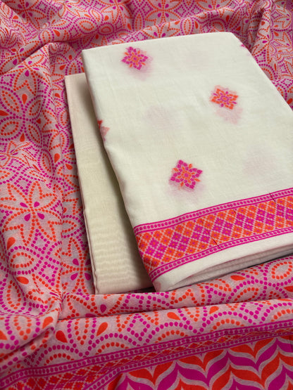Rani pink weaving kurta,jaal weaving dupatta, plain bottom