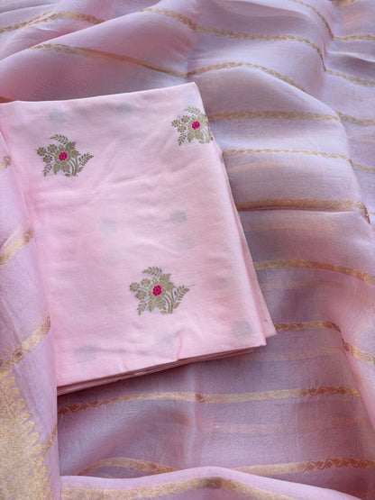 Pink Chiniya silk suit set with kora silk dupatta