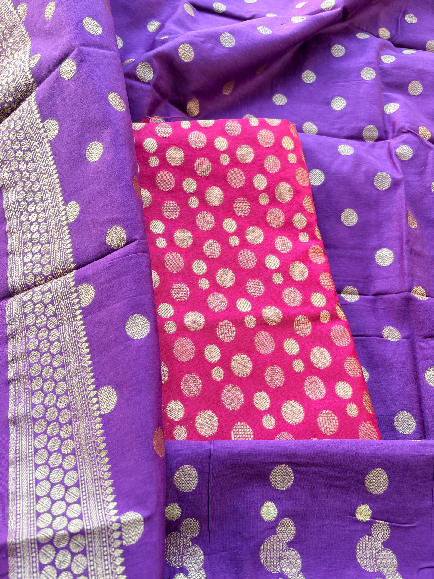 Rani pink kurta with purple dupatta cotton silk suit set