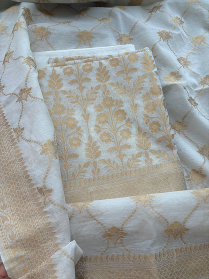 White base handwoven Chanderi suit set