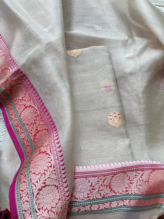 Cream tissue suit set with kora tissue dupatta