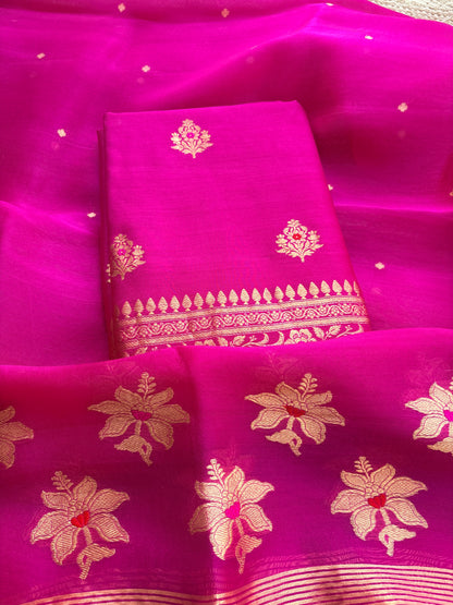 Pink Chiniya silk kadhwa suit set