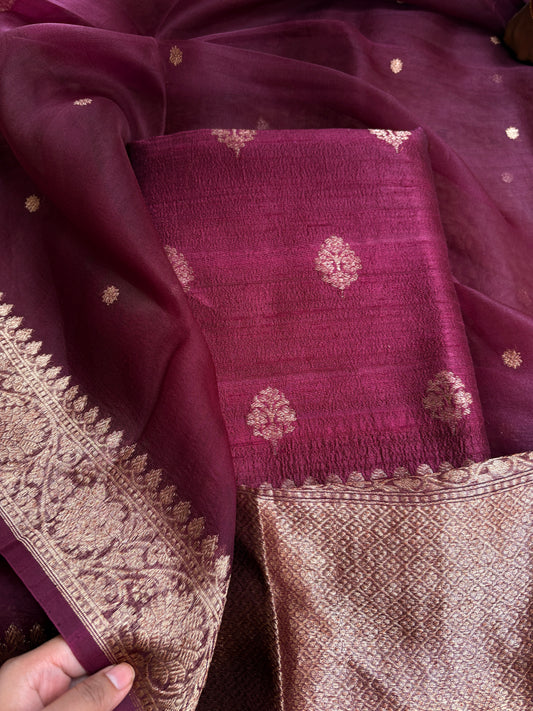 Wine Raw  silk suit set