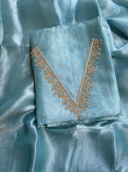 Blue tissue embroidered suit set