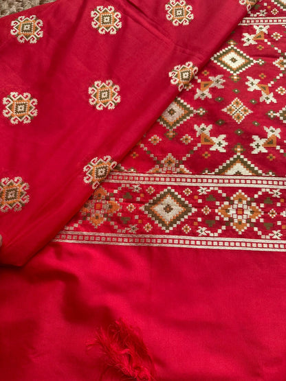 Gharchola silk suit, full jaal weaving kurta and dupatta, plain bottom