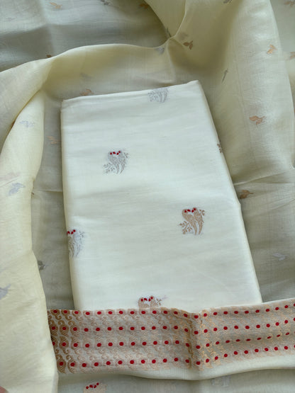 Cream katan by katan silk with kora silk dupatta