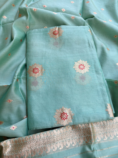 Blue handloom silk kadhwa suit set