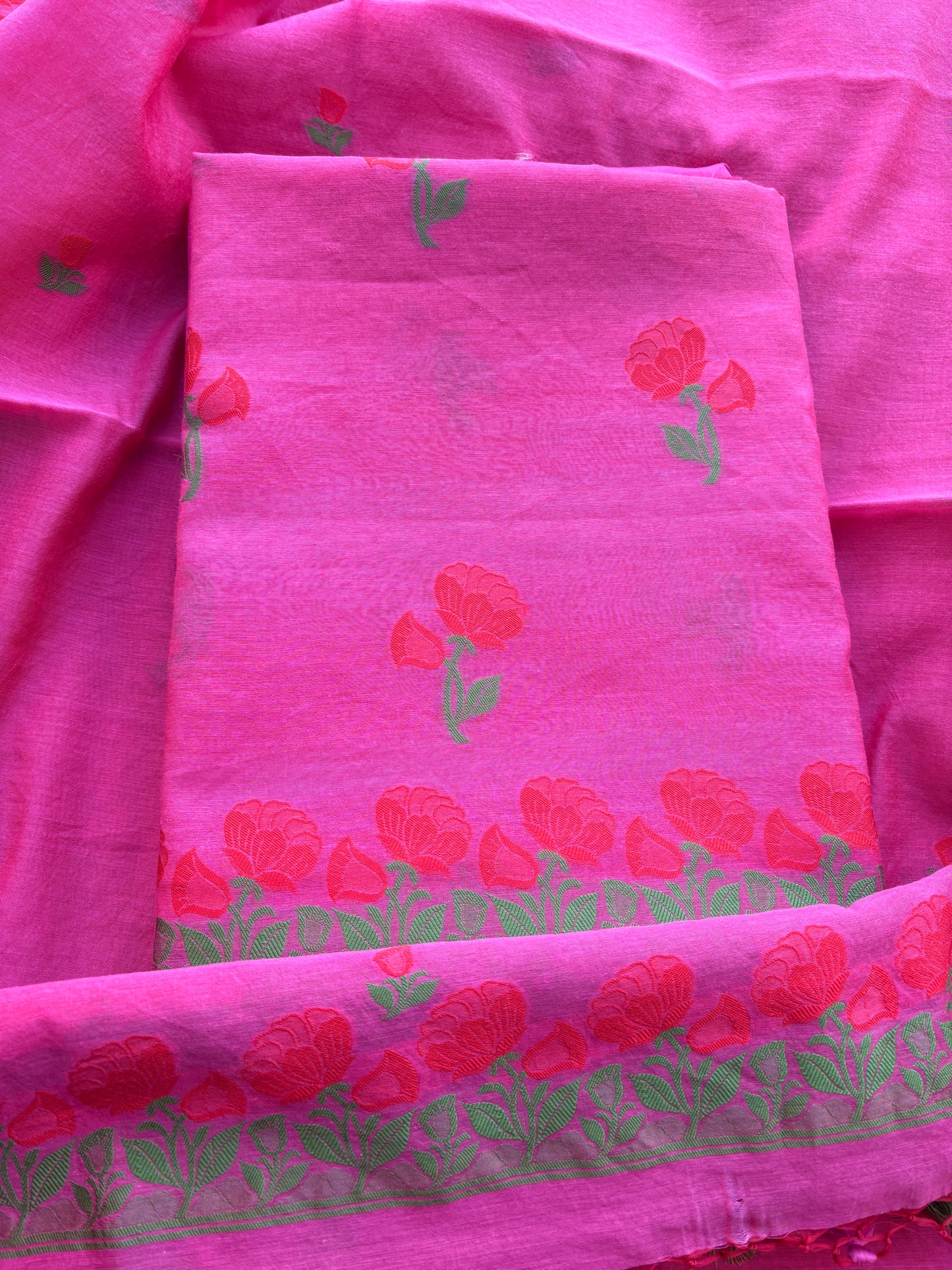 Pink Chanderi flower weaving suit set