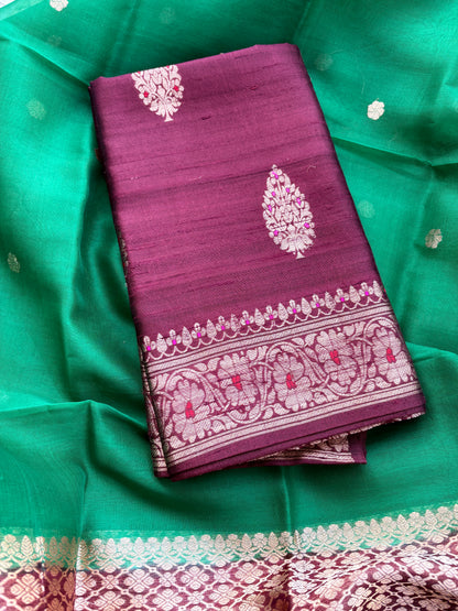 Wine kurta with green kora silk dupatta