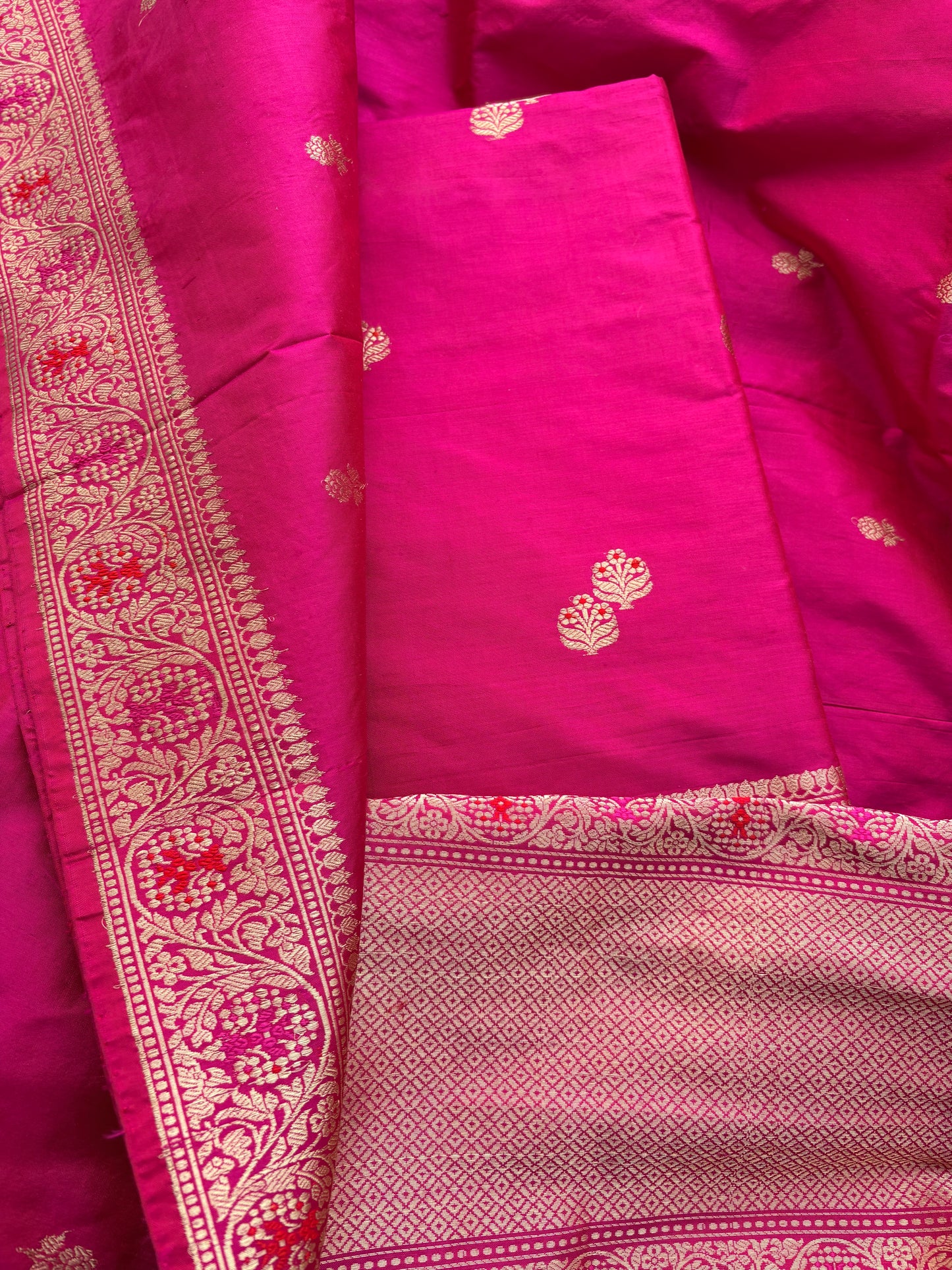 Pink katan by katan silk kadhwa suit set