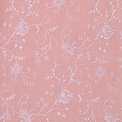 Peach embroidered mul chanderi suit set