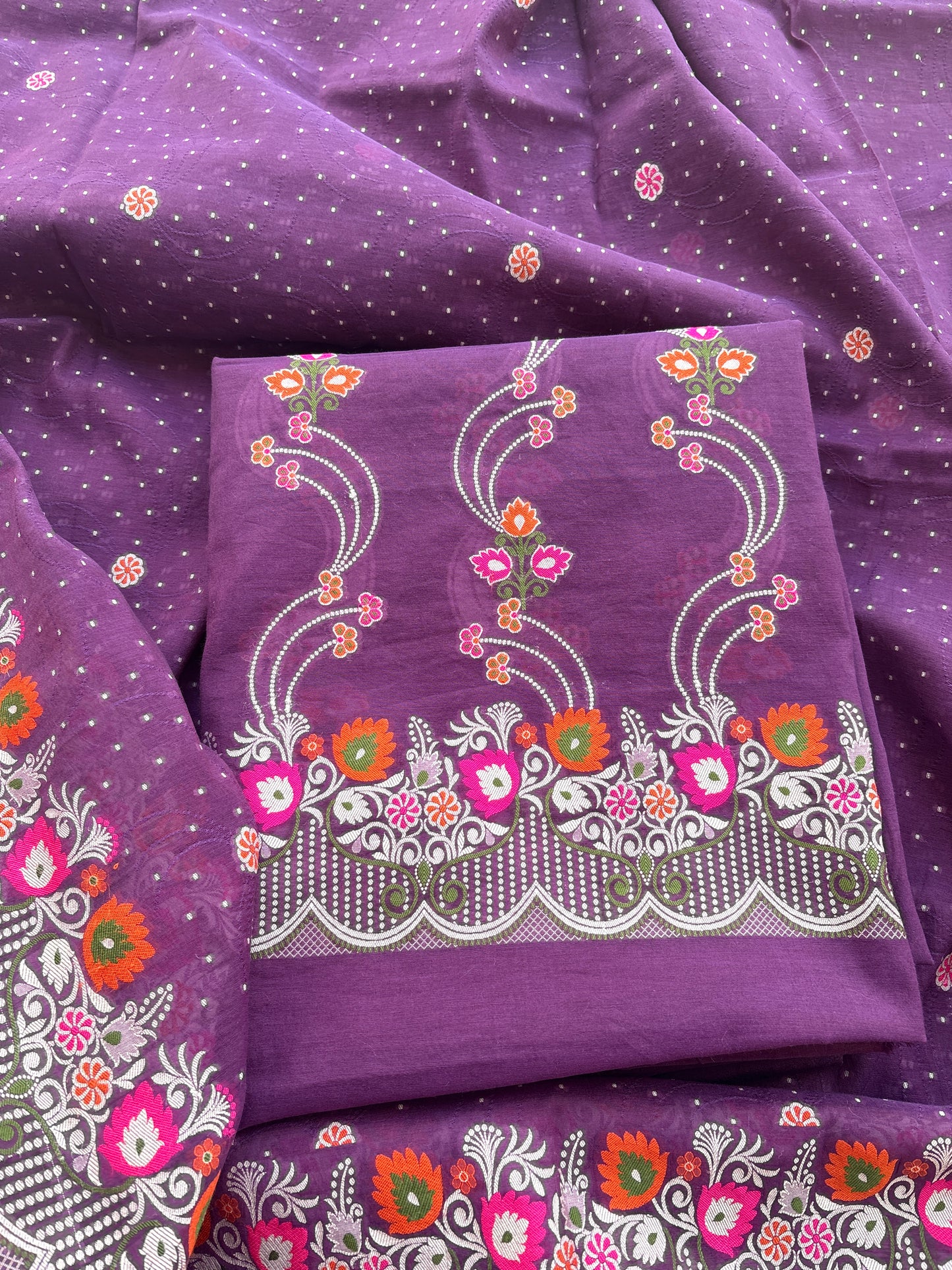 Purple Chanderi cotton tilfi weaving suit set