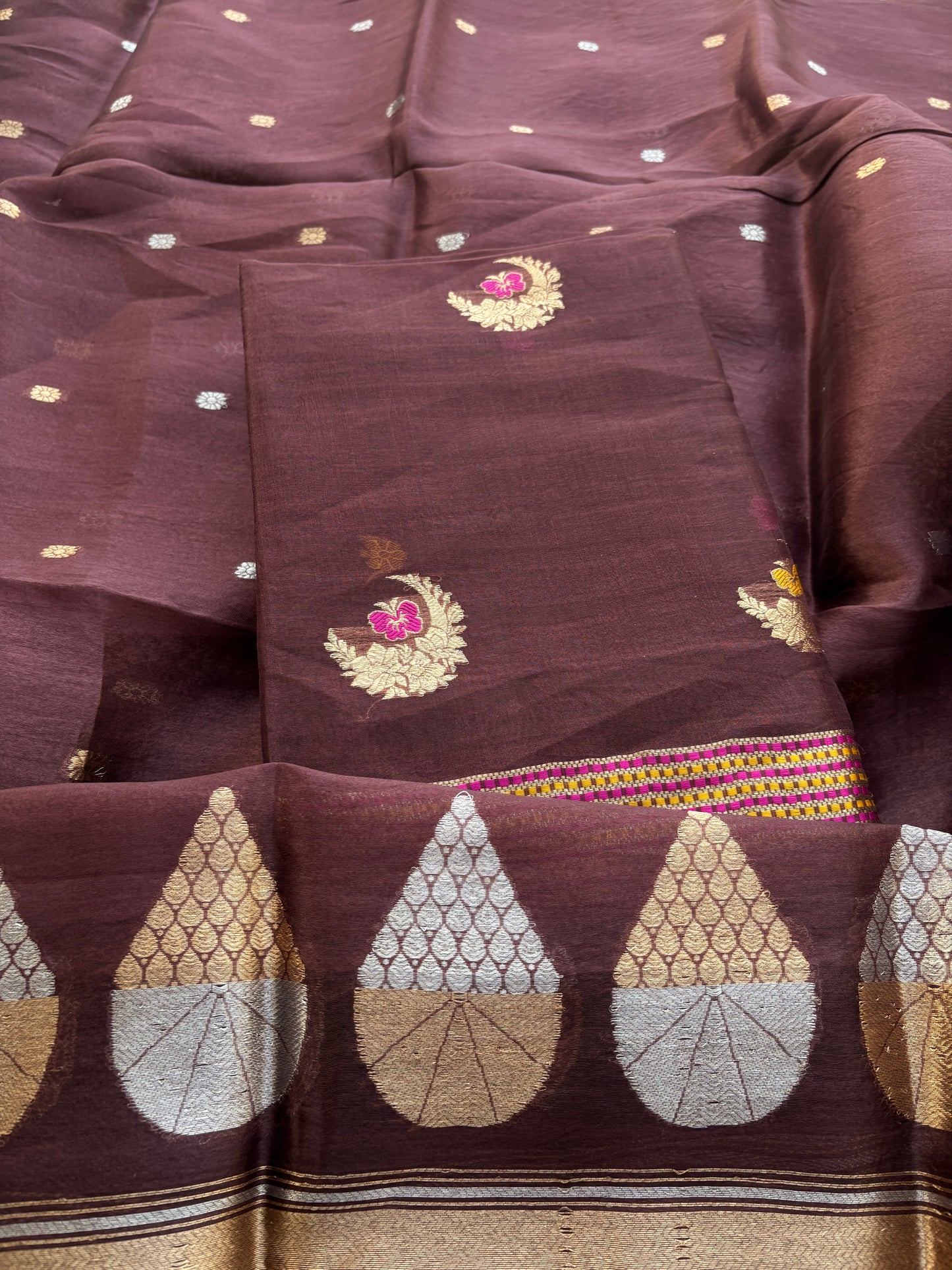 Rust kora kadhwa silk suit set