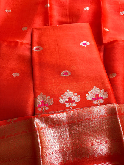 Orange kora kadhwa silk 3 piece suit set
