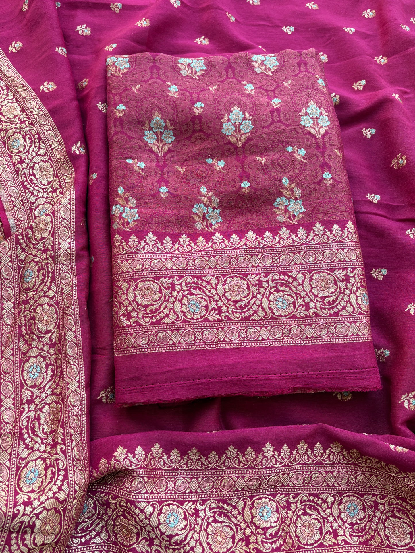 Pink moonga silk kadhwa suit set