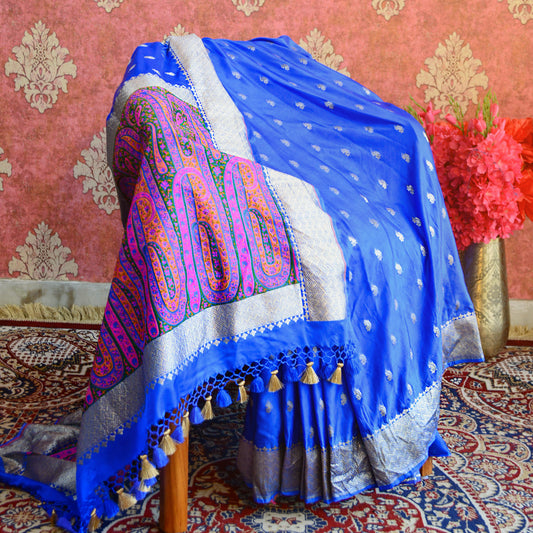 Bright Blue Mashru Silk Saree