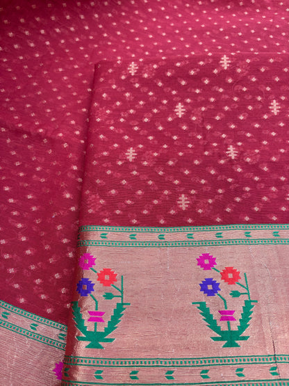 Red Chanderi cotton Paithani border suit set