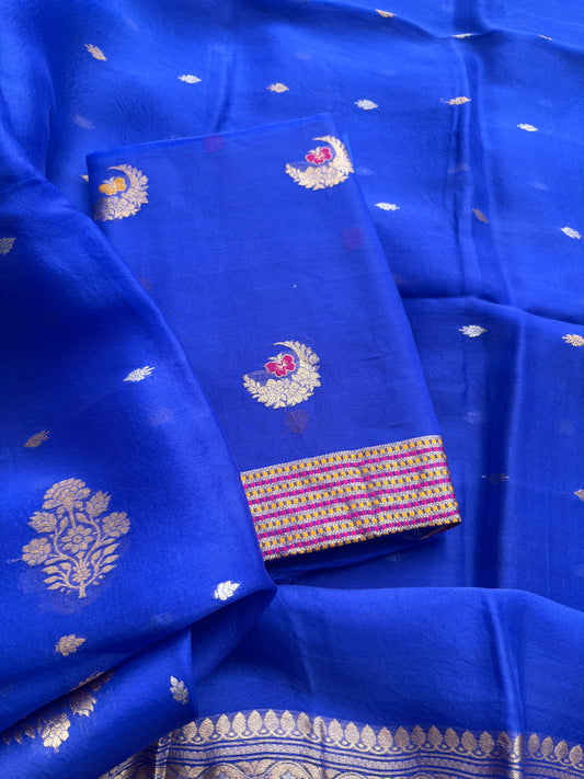 Blue kora kadhwa silk suit set