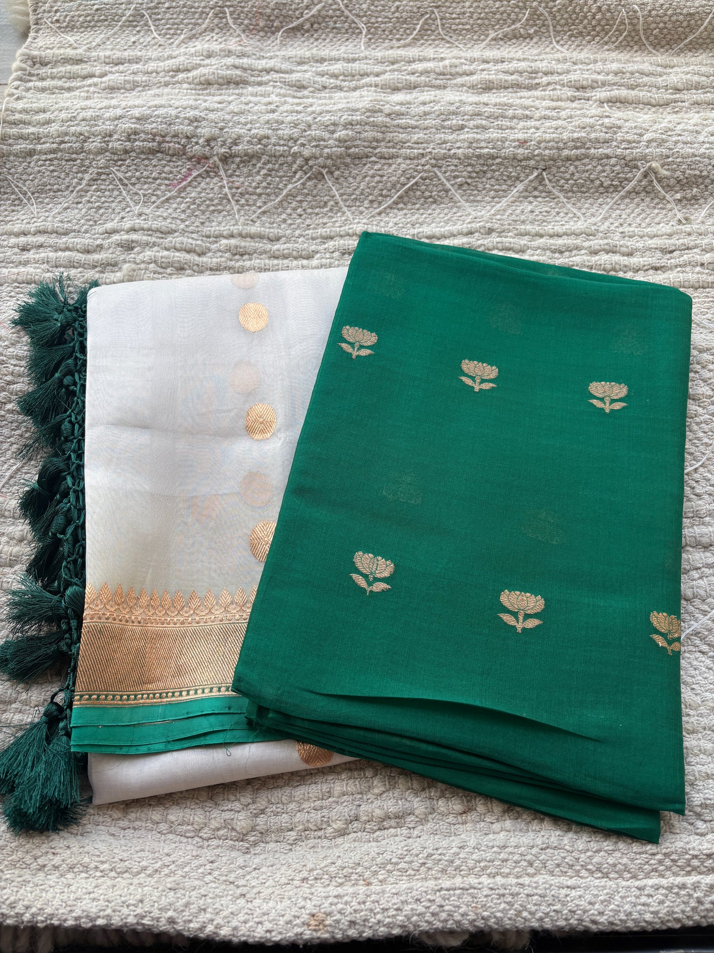 Green kora silk shaded dupatta  suit set