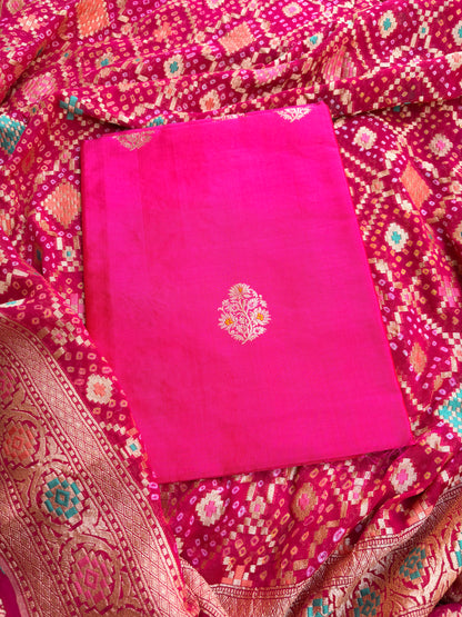 Pink katan silk kurta and bandhani meenadar dupatta