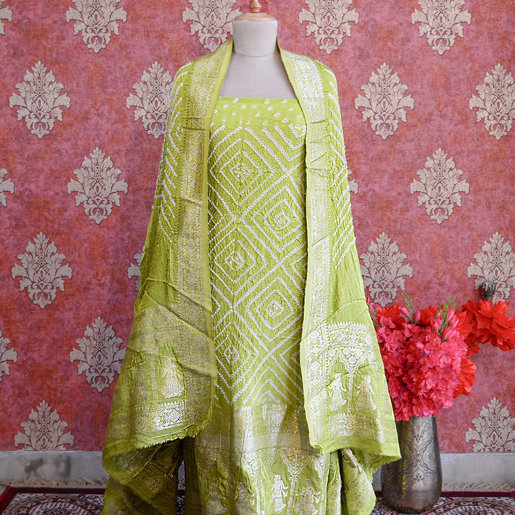 Green bandhani radha krishna suit set